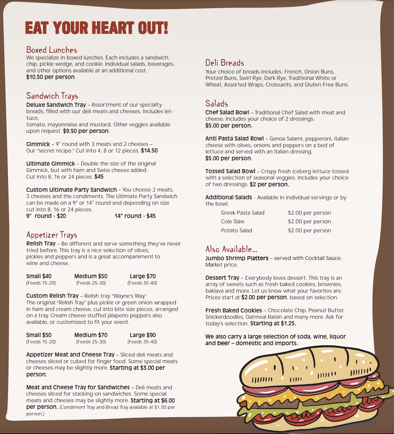 Wayne's Deli Menu Screenshot